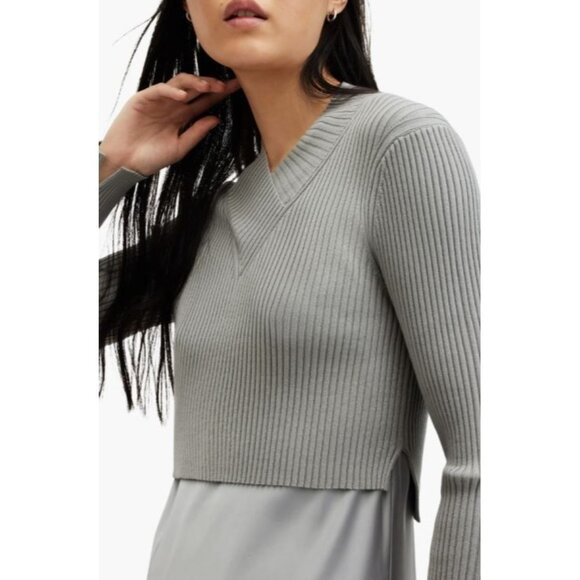 All Saints HANA Crop Rib Sweater Womens Medium NWT Ribbed Slim Fit Hi-Low - Picture 1 of 15